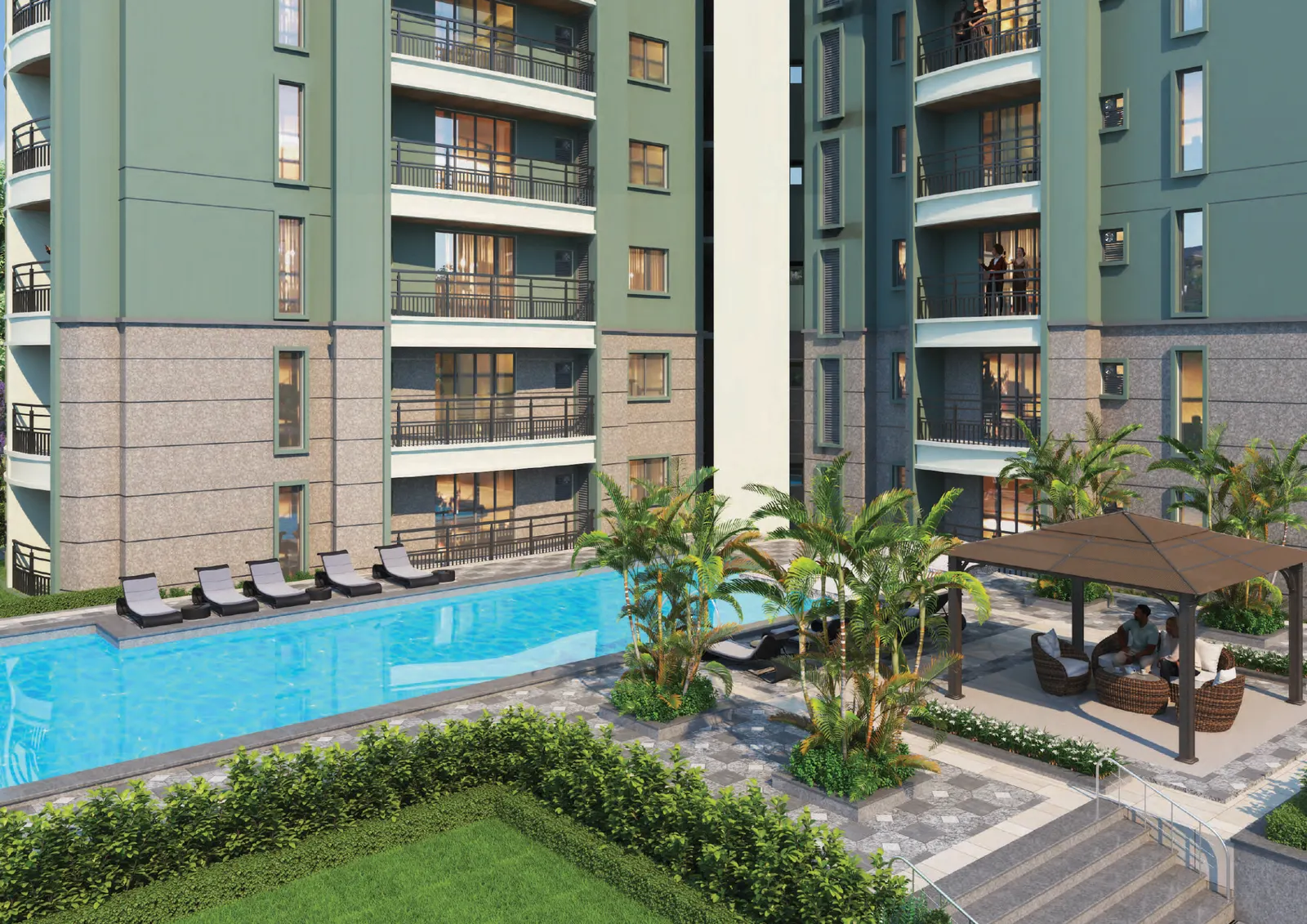 Purva Star Reach swimming pool and landscaped deck, Kakkanad Kochi